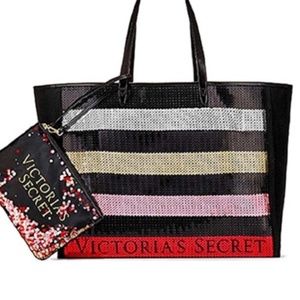 BRAND NEW VS 2017 BLING SEQUIN TOTE & POUCH